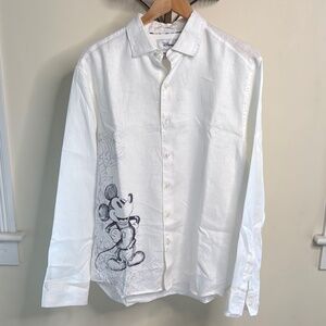Tommy Bahama Men’s Disney White Linen Button Down Shirt Sketched in Leaves